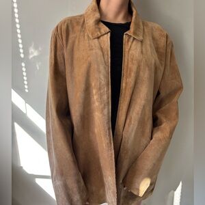 Vintage Tan suede Preppy Boho zip Up leather Minimalist Large Extra Large Jacket